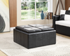 Hazlo Faux Leather Coffee Table Storage Ottoman with Flip Over Tray - Black